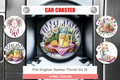 Car Coaster Pink Gingham Summer Product Image 1