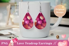 Valentine Teardrop Earrings PNG, Glitter Hearts Earring Product Image 1