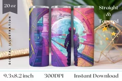 Neon Space Tumbler Wrap, Astronaut Tumbler Sublimation Product Image 1