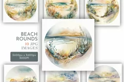 Beach Scene Rounds | Watercolour Clipart JPG Product Image 1