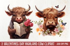 Valentine's Highland Cow Clipart, Valentine Couplet Product Image 1
