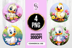 Cute Duckling Flowers Clipart Sublimation PNG Product Image 1
