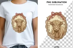 Vintage frame highland cow png design for T-shirts Product Image 1
