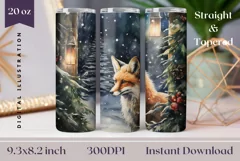 Watercolor Christmas Tumbler Wrap, Winter Fox Sublimation Product Image 1