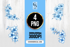 Blue Floral Corner Clipart Sublimation PNG Product Image 1