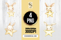 Cute Bunny on Star Clipart Sublimation PNG Product Image 1