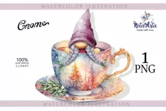 Watercolor Christmas gnome in tea mug, Gnome PNG Product Image 1