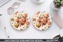 With Roses Car Coaster Sublimation |Valentine Coaster PNG Product Image 1