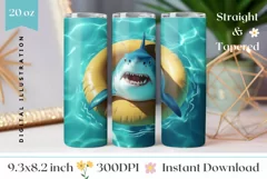 3D Shark Tumbler Wrap Design, 3D Animals Tumbler Sublimation Product Image 1