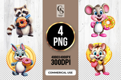 Cute Animals With Donuts clipart sublimation png Product Image 1