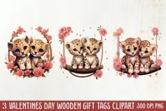 Valentine Animal On Swings Clipart, Valentine Animal Clipart Product Image 1
