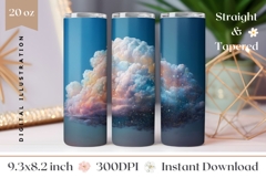 Glitter Clouds Tumbler Wrap Design, Night Sky Tumbler PNG Product Image 1