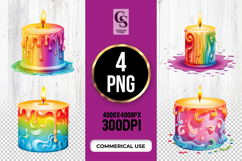 Rainbow Drip Candle Clipart Sublimation PNG Product Image 1