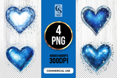 Blue Glitter Heart Watercolor Clipart PNG Product Image 1