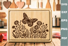 Floral Design, Wildflowers and Butterfly, Cutting board SVG Product Image 1