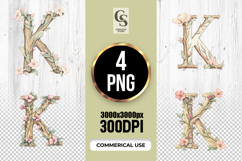 Floral Letter K Watercolor Alphabet Clipart Sublimation PNG Product Image 1