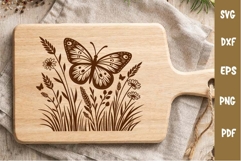 Floral Design, Wildflowers and Butterfly, Cutting board SVG Product Image 1