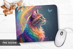 Whimsical Rainbow Cat in Colorful Patterns Mouse Pad PNG Product Image 1
