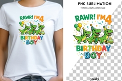 Rawr I’m 4 PNG | Dinosaur 4th Birthday Boy Design Product Image 1