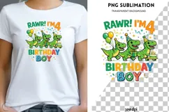 Rawr I’m 4 PNG | Dinosaur 4th Birthday Boy Design Product Image 1