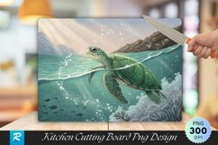 Turtle Gliding Through Sparkling Water Cutting Board PNG Product Image 1