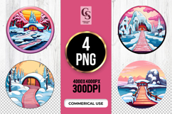 Winter Snow Cabin Landscape Clipart PNG Product Image 1