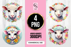 Cute Floral Lamb Clipart Sublimation PNG Product Image 1