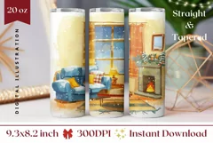 Christmas Tumbler Wrap, Christmas Fireplace Tumbler Design Product Image 1
