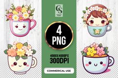 Cute Floral Cups Clipart Sublimation PNG Product Image 1