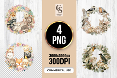 Cute Woodland Animals and Birds Wreath Clipart PNG Product Image 1