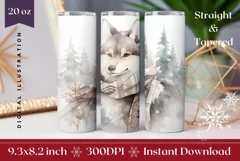 Christmas Tumbler Wrap, Watercolor Wolf Tumbler Design PNG Product Image 1
