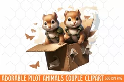 Adorable Pilot Animals Couple Clipart, Watercolor Animals Product Image 1