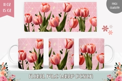 Pink Tulips Mug Design, Pink Mug, Flowers Mug Template Product Image 1