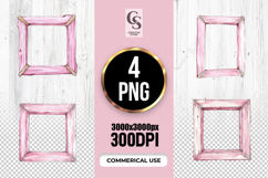 Pink Wooden Frame Watercolor Clipart Sublimation PNG Product Image 1