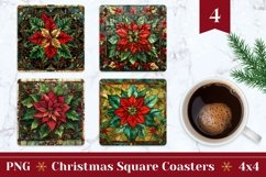 Christmas Flowers Square Coasters, Christmas Poinsettia PNG Product Image 1