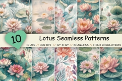 Lotus Seamless Patterns, Water Lily Digital Paper Pack Product Image 1