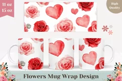 Watercolor Red Roses Mug Sublimation, Love Heart Mug Wrap Product Image 1