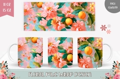 Floral Mug Template, Pink Flowers Mug Sublimation Product Image 1