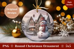 Christmas Round Ornament, Watercolor Snowman Ornament Design Product Image 1