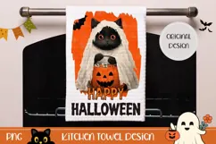 Happy Halloween Towel, Cute Halloween Black Cat PNG Product Image 1