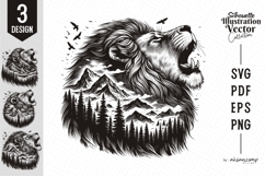 Roaring Lion Silhouette Landscape Vector Product Image 1