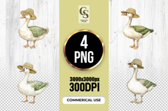 Watercolor Goose with Straw Hat Clipart Sublimation PNG Product Image 1