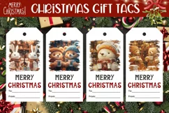 Winter Gift Tags PNG, Cartoon Christmas Animals Gift Tag Product Image 1