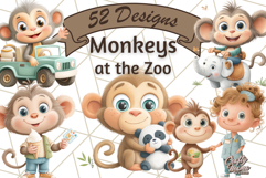 Zoo Monkeys Clipart, Cute Cartoon Jungle Monkeys PNG Product Image 1