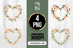 Peach Floral Heart Wreath Clipart Sublimation PNG Product Image 1