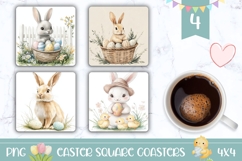 Watercolor Bunny Square Coasters, Easter Chick Coasters Product Image 1