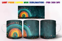 "LGBT Pride coffee mug with a vibrant rainbow design"