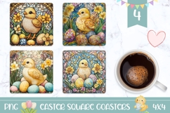 Stained Glass Easter Chick Coasters, Floral Easter Coasters Product Image 1
