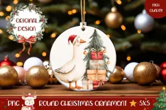 Cartoon Christmas Goose Ornament, Winter Round Ornament PNG Product Image 1