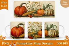 Vintage Fall Mug PNG, Harvest Pumpkin Mug Sublimation Product Image 1